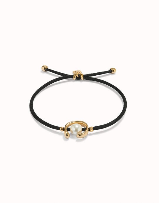 Black cord bracelet with a pearl